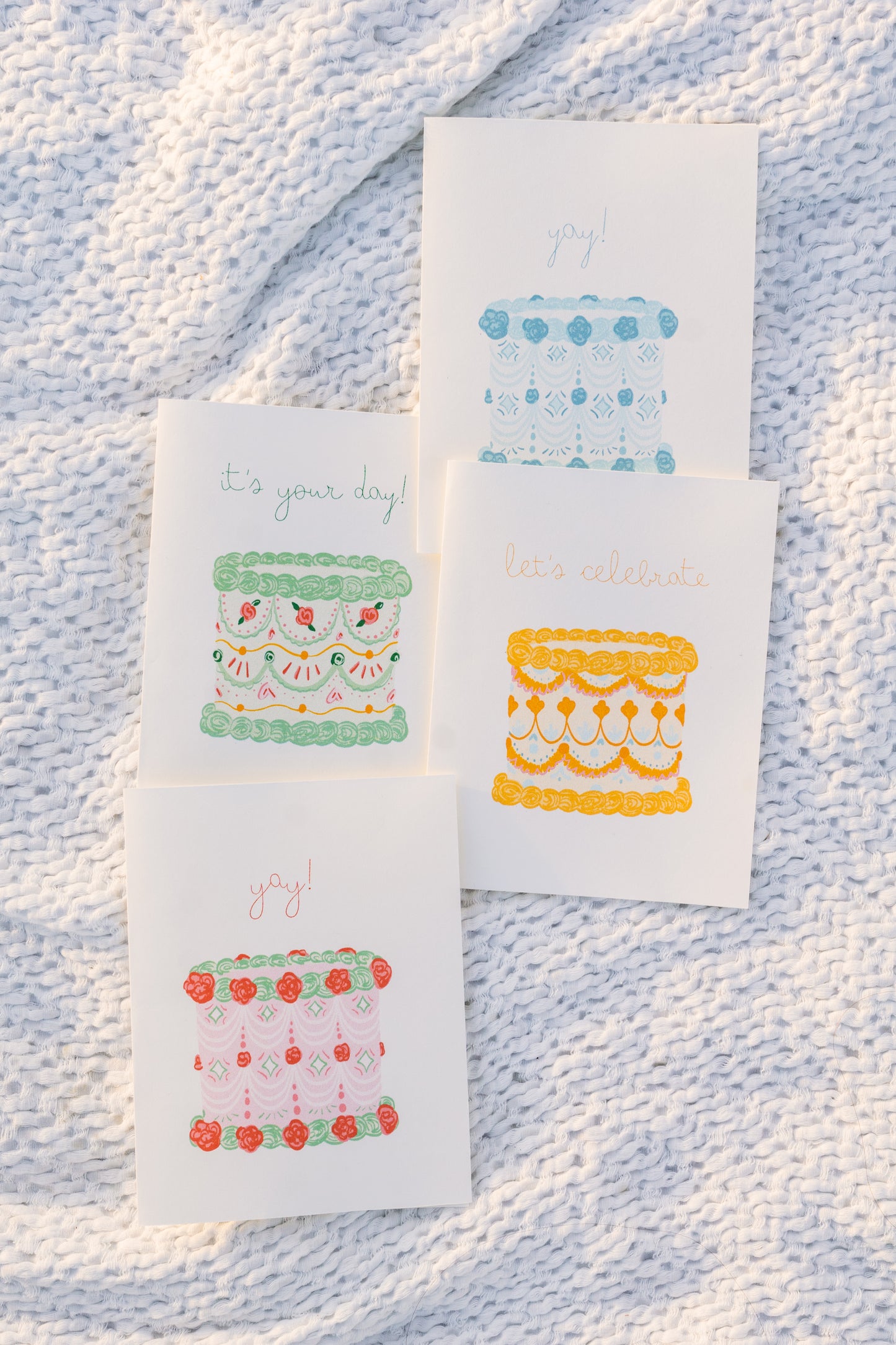 yay! blue vintage cake greeting card