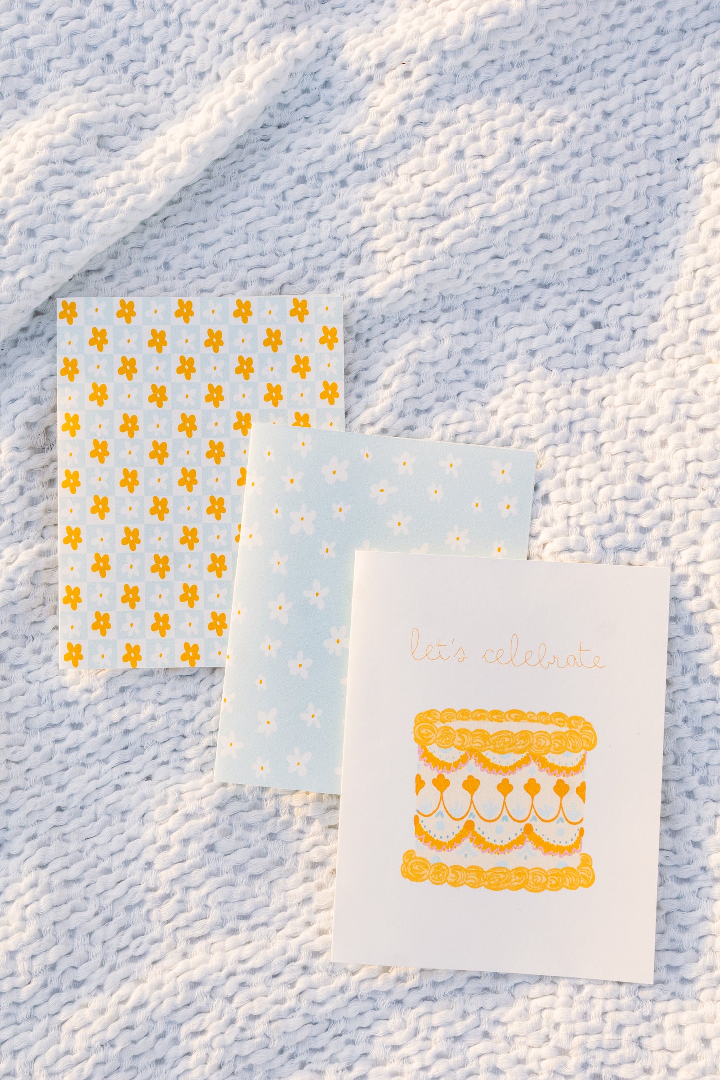 let's celebrate! yellow vintage cake greeting card
