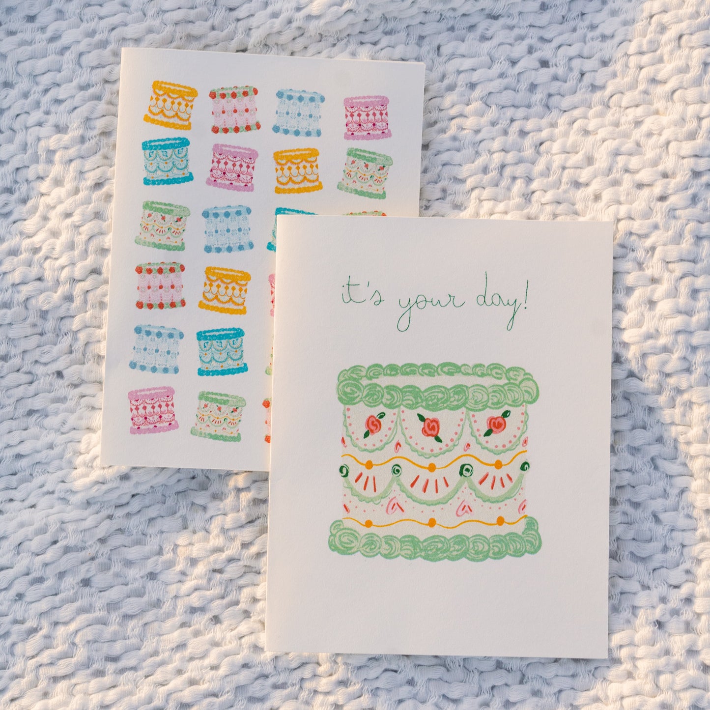 it's your day! green vintage cake greeting card
