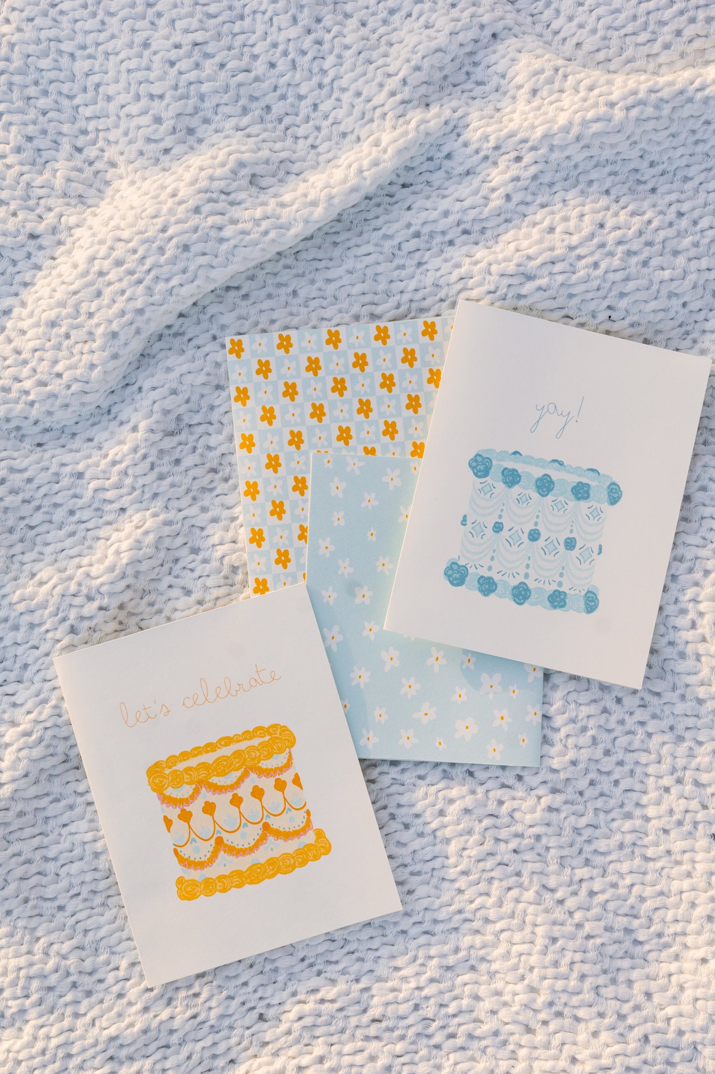 let's celebrate! yellow vintage cake greeting card