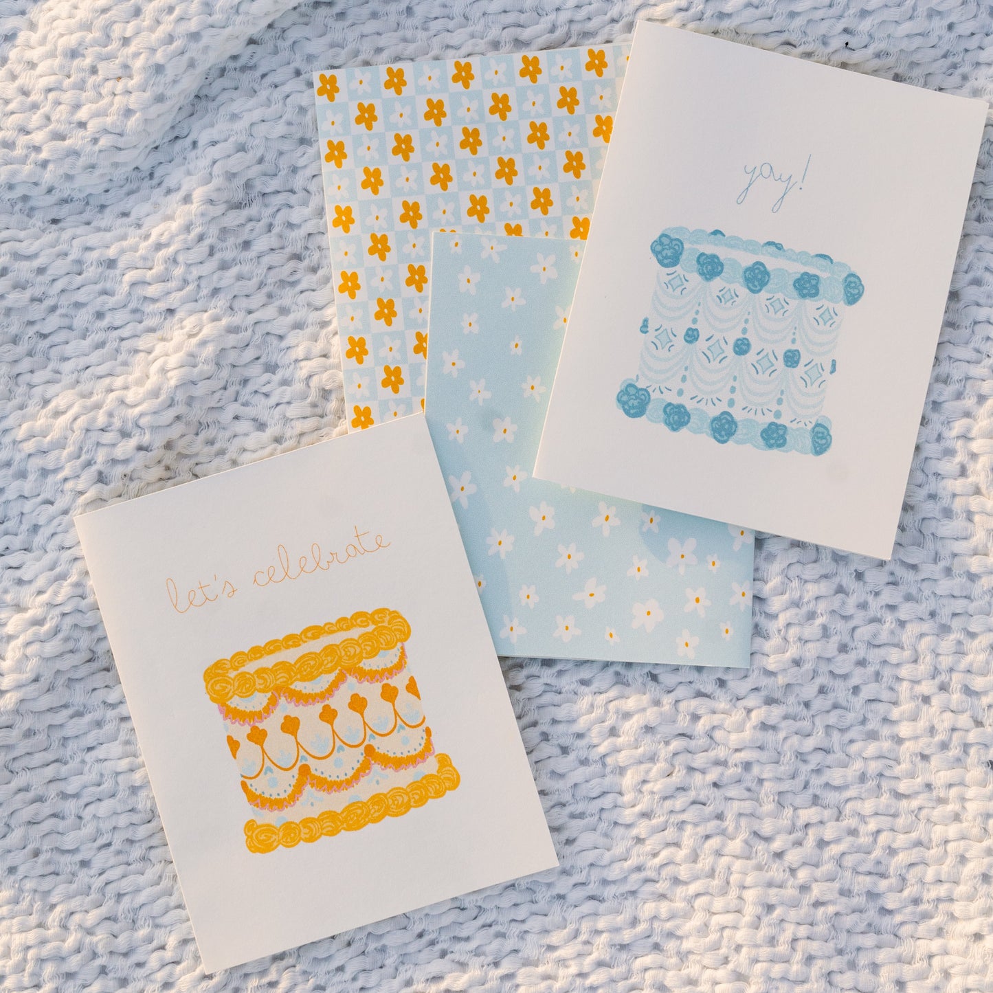 yay! blue vintage cake greeting card