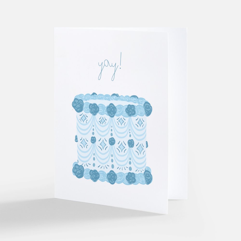 yay! blue vintage cake greeting card