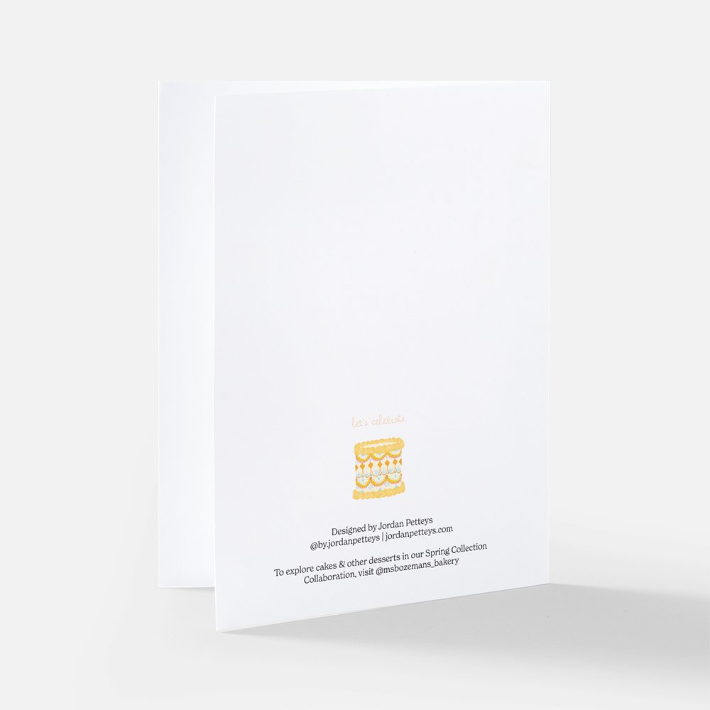 let's celebrate! yellow vintage cake greeting card