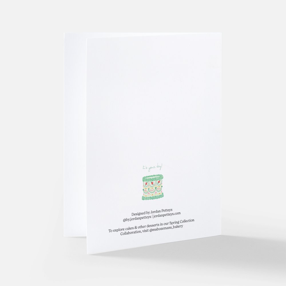 it's your day! green vintage cake greeting card