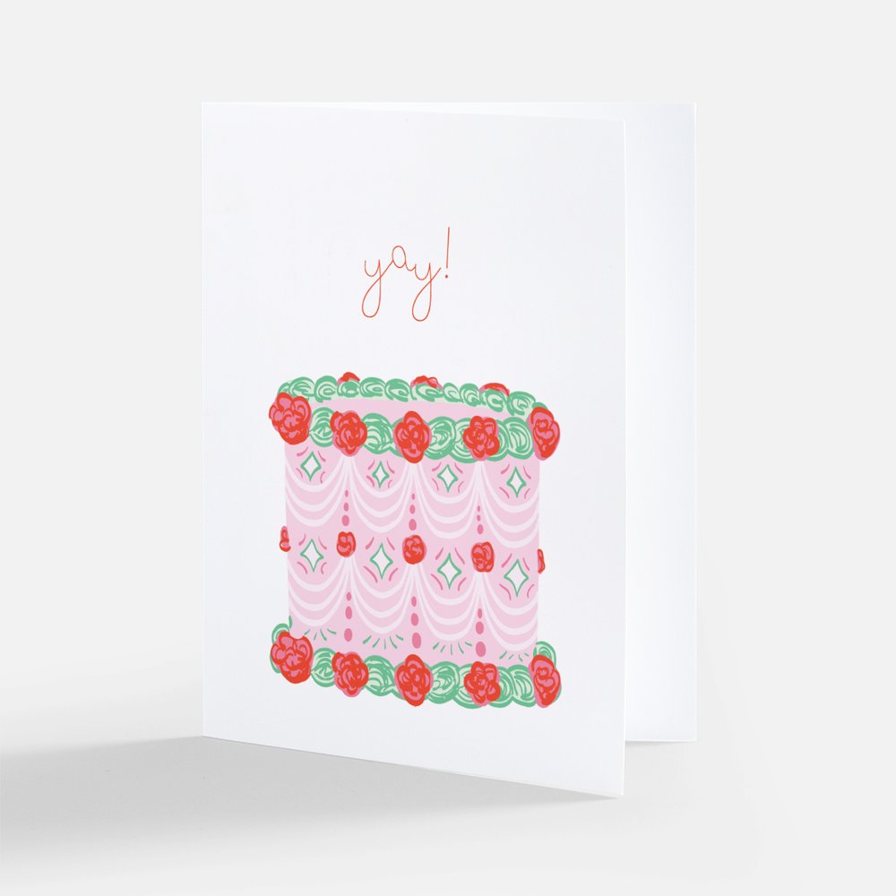 yay! pink vintage cake greeting card